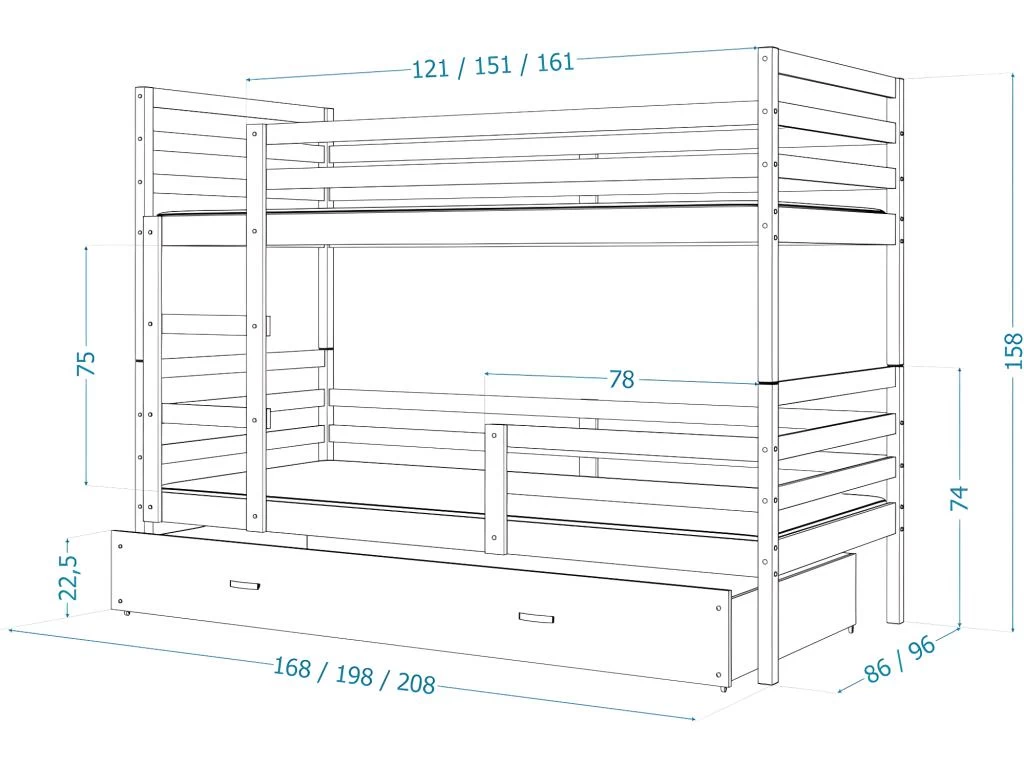 Lit Superposé Milo 90x190 Blanc - Bleu Livré Avec Sommiers, Tiroir Et Matelas En Mousse De 7cm 3 Lit Superposé Milo 90x190 Blanc - Bleu Livré Avec Sommiers, Tiroir Et Matelas En Mousse De 7cm – Image 3