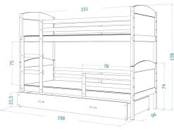 Lit Superposé Mateo 90x190 Blanc - Rose Livré Avec Sommiers, Tiroir Et Matelas En Mousse De 7cm -Magasin de lits lit 22758393