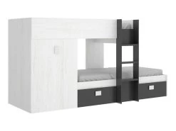 Lit Pour Enfants Dbajram, Chambre Complète Avec Armoire Et Tiroirs, Composition De Lits Superposés Avec Deux Lits Simples, 271x111h150 Cm, Blanc Et Anthracite