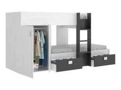 Lit Pour Enfants Dbajram, Chambre Complète Avec Armoire Et Tiroirs, Composition De Lits Superposés Avec Deux Lits Simples, 271x111h150 Cm, Blanc Et Anthracite -Magasin de lits lit 22898613