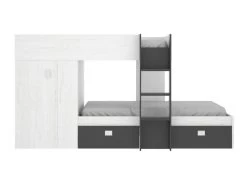 Lit Pour Enfants Dbajram, Chambre Complète Avec Armoire Et Tiroirs, Composition De Lits Superposés Avec Deux Lits Simples, 271x111h150 Cm, Blanc Et Anthracite -Magasin de lits lit 22898615