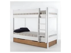 Lit Superposé 90*200 Cm + Tiroir Bois Massif Blanc - UCITA