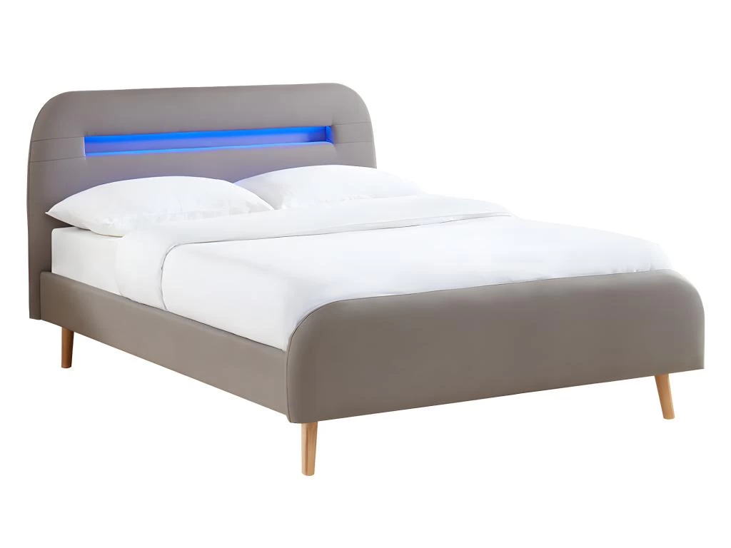 Lit 140 X 190 Cm - Avec LEDs - Tissu - Gris - AMBROISE II 2 Lit 140 X 190 Cm - Avec LEDs - Tissu - Gris - AMBROISE II – Image 2