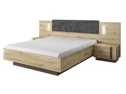 Lit Avec Chevets 160 X 200 Cm MURARI - Avec LEDs - Chêne Et Taupe -Magasin de lits lit 475935