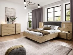 Lit Avec Chevets 160 X 200 Cm MURARI - Avec LEDs - Chêne Et Taupe -Magasin de lits lit 485263