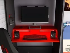 Lit Mezzanine Gamer 90 X 200 Cm - Avec Bureau Et Rangements - Avec LEDs - Anthracite Et Rouge - WARRIOR -Magasin de lits lit 509171