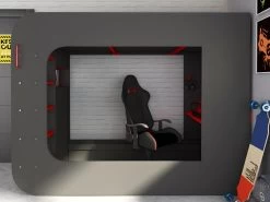 Lit Mezzanine Gamer 90 X 200 Cm - Avec Bureau Et Rangements - Avec LEDs - Anthracite Et Rouge - WARRIOR -Magasin de lits lit 509173