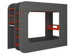Lit Mezzanine Gamer 90 X 200 Cm - Avec Bureau Et Rangements - Avec LEDs - Anthracite Et Rouge + Matelas - WARRIOR -Magasin de lits lit 509235