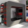 Lit Mezzanine Gamer 90 X 200 Cm - Avec Bureau Et Rangements - Avec LEDs - Anthracite Et Rouge + Matelas - WARRIOR