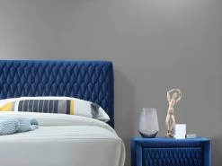 Ensemble Lit 140 X 190 Cm - Tissu Velours - Bleu + 2 Tables De Chevet + Bout De Lit - DANIELE -Magasin de lits lit 513789