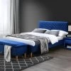 Ensemble Lit 140 X 190 Cm - Tissu Velours - Bleu + 2 Tables De Chevet + Bout De Lit - DANIELE