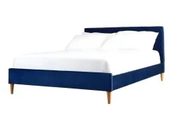 Ensemble Lit 140 X 190 Cm - Tissu Velours - Bleu + 2 Tables De Chevet + Bout De Lit - DANIELE -Magasin de lits lit 513793