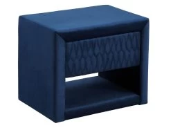 Ensemble Lit 140 X 190 Cm - Tissu Velours - Bleu + 2 Tables De Chevet + Bout De Lit - DANIELE -Magasin de lits lit 513797