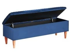 Ensemble Lit 140 X 190 Cm - Tissu Velours - Bleu + 2 Tables De Chevet + Bout De Lit - DANIELE -Magasin de lits lit 513805