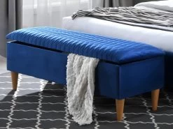 Ensemble Lit 140 X 190 Cm - Tissu Velours - Bleu + 2 Tables De Chevet + Bout De Lit - DANIELE -Magasin de lits lit 513807