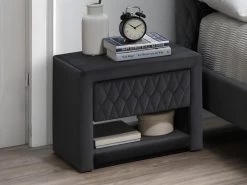 Ensemble Lit 140 X 190 Cm - Tissu Velours - Gris + 2 Tables De Chevet - DANIELE -Magasin de lits lit 513837