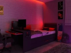 Lit Gigogne Gamer 90 X 200 Et 90 X 190 Cm - Avec Bureau - LEDs - Anthracite Et Rouge - VOUANI -Magasin de lits lit 5961755