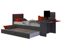 Lit Gigogne Gamer 90 X 200 Et 90 X 190 Cm - Avec Bureau - LEDs - Anthracite Et Rouge - VOUANI -Magasin de lits lit 5961777
