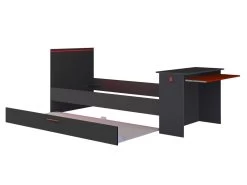 Lit Gigogne Gamer 90 X 200 Et 90 X 190 Cm - Avec Bureau - LEDs - Anthracite Et Rouge - VOUANI -Magasin de lits lit 5961779