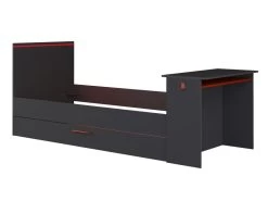Lit Gigogne Gamer 90 X 200 Et 90 X 190 Cm - Avec Bureau - LEDs - Anthracite Et Rouge - VOUANI -Magasin de lits lit 5961781