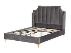 Lit 160 X 200 Cm Avec Tête De Lit Incurvée - Velours - Anthracite - CAMILLA II -Magasin de lits lit 7943669