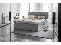 Ensemble Boxspring Complet Tête De Lit + Sommiers + Matelas + Surmatelas VISTA VELOURS De VENESETTI - Tissu Velours Luxe Gris - 180 X 200 Cm