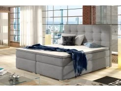 Ensemble Boxspring Complet Tête De Lit + Sommiers + Matelas + Surmatelas INAYA De VENESETTI - Tissu Luxe Gris - 140x200 Cm -Magasin de lits lit 8843461