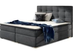 Ensemble Boxspring Complet Tête De Lit + Sommiers + Matelas + Surmatelas INAYA De VENESETTI - Tissu Luxe Gris Foncé - 160x200 Cm -Magasin de lits lit 8843475