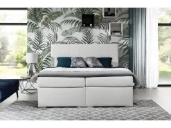 Ensemble Boxspring Complet Tête De Lit + Sommiers + Matelas + Surmatelas BORIS De VENESETTI - Simili Cuir Blanc - 140x200 Cm