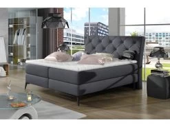 Ensemble Boxspring Complet Tête De Lit + Sommiers + Matelas + Surmatelas LAMBERT De VENESETTI - Tissu Luxe Gris Foncé - 160x200 Cm