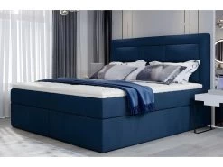 Ensemble Boxspring Complet Tête De Lit + Sommiers + Matelas + Surmatelas VISTA VELOURS De VENESETTI - Tissu Velours Luxe Bleu - 140 X 200 Cm
