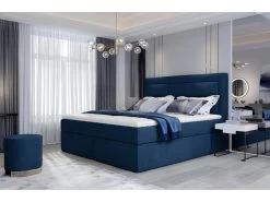 Ensemble Boxspring Complet Tête De Lit + Sommiers + Matelas + Surmatelas VISTA VELOURS De VENESETTI - Tissu Velours Luxe Bleu - 140 X 200 Cm -Magasin de lits lit 8843841
