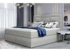 Ensemble Boxspring Complet Tête De Lit + Sommiers + Matelas + Surmatelas VISTA De VENESETTI - Tissu Luxe Gris - 140 X 200 Cm