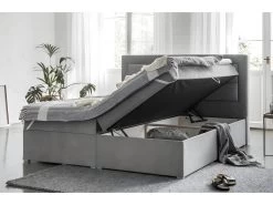 Ensemble Boxspring Complet Tête De Lit + Sommiers + Matelas + Surmatelas VISTA De VENESETTI - Tissu Luxe Gris - 140 X 200 Cm -Magasin de lits lit 8843863