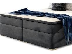 Ensemble Boxspring Complet Tête De Lit + Sommiers + Matelas + Surmatelas INAYA De VENESETTI - Tissu Luxe Gris Foncé - 140x200 Cm -Magasin de lits lit 8843935