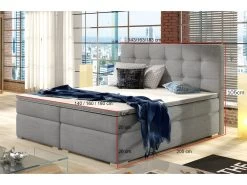 Ensemble Boxspring Complet Tête De Lit + Sommiers + Matelas + Surmatelas INAYA De VENESETTI - Tissu Luxe Gris Foncé - 140x200 Cm -Magasin de lits lit 8843937