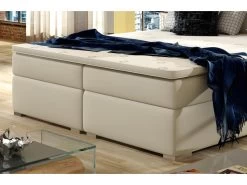 Ensemble Boxspring Complet Tête De Lit + Sommiers + Matelas + Surmatelas INAYA De VENESETTI - Simili Cuir Beige - 140x200 Cm -Magasin de lits lit 8844033