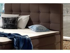 Ensemble Boxspring Complet Tête De Lit + Sommiers + Matelas + Surmatelas INAYA De VENESETTI - Simili Cuir Chocolat - 160x200 Cm -Magasin de lits lit 8863271