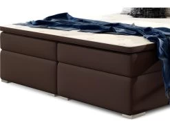 Ensemble Boxspring Complet Tête De Lit + Sommiers + Matelas + Surmatelas INAYA De VENESETTI - Simili Cuir Chocolat - 160x200 Cm -Magasin de lits lit 8863273