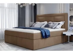 Ensemble Boxspring Complet Tête De Lit + Sommiers + Matelas + Surmatelas VISTA VELOURS De VENESETTI - Tissu Velours Luxe Marron - 180 X 200 Cm