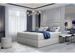 Ensemble Boxspring Complet Tête De Lit + Sommiers + Matelas + Surmatelas VISTA De VENESETTI - Tissu Luxe Gris - 160 X 200 Cm -Magasin de lits lit 8863389