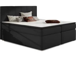 Ensemble Boxspring Complet Tête De Lit + Sommiers + Matelas + Surmatelas BORIS De VENESETTI - Tissu Luxe Noir - 160x200 Cm