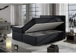 Ensemble Boxspring Complet Tête De Lit + Sommiers + Matelas + Surmatelas BORIS De VENESETTI - Tissu Luxe Noir - 160x200 Cm -Magasin de lits lit 8863469