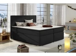 Ensemble Boxspring Complet Tête De Lit + Sommiers + Matelas + Surmatelas BORIS De VENESETTI - Tissu Luxe Noir - 160x200 Cm -Magasin de lits lit 8863471