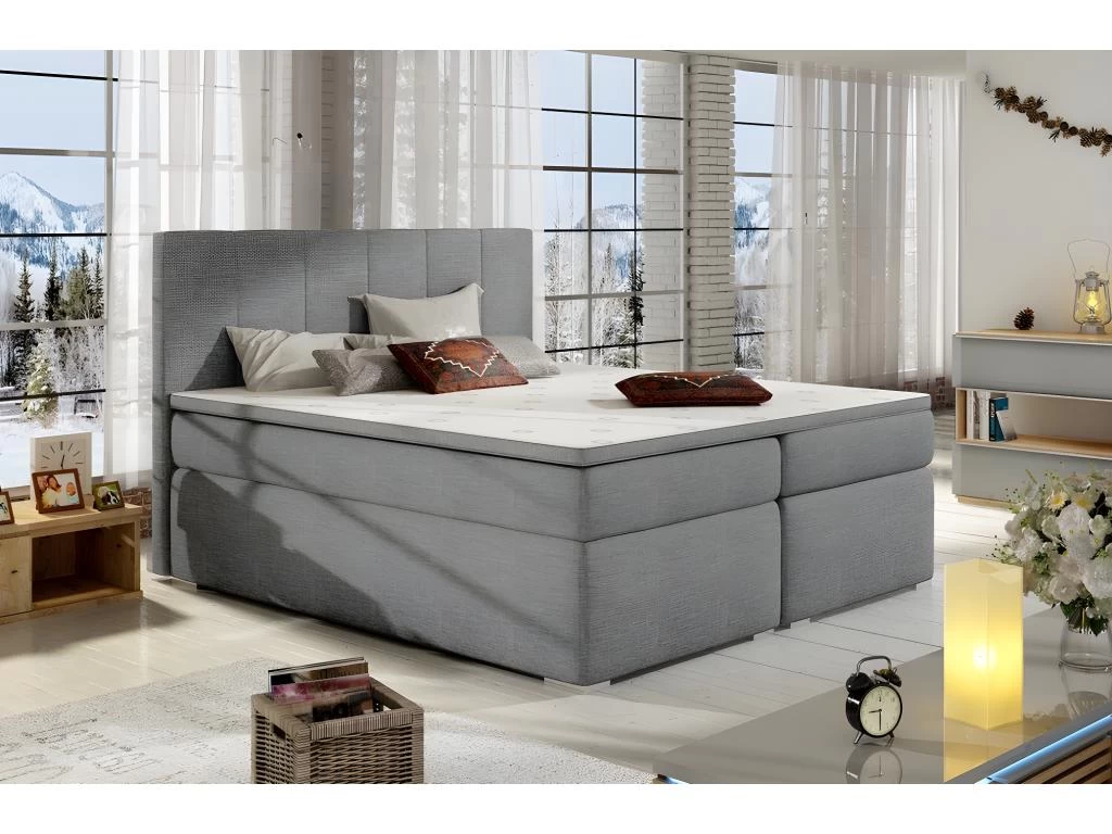 Ensemble Boxspring Complet Tête De Lit + Sommiers + Matelas + Surmatelas BORIS De VENESETTI - Tissu Luxe Gris Clair - 140x200 Cm 3 Ensemble Boxspring Complet Tête De Lit + Sommiers + Matelas + Surmatelas BORIS De VENESETTI - Tissu Luxe Gris Clair - 140x200 Cm – Image 3