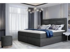 Ensemble Boxspring Complet Tête De Lit + Sommiers + Matelas + Surmatelas VISTA De VENESETTI - Tissu Luxe Gris Foncé - 140 X 200 Cm -Magasin de lits lit 8863647