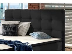 Ensemble Boxspring Complet Tête De Lit + Sommiers + Matelas + Surmatelas INAYA De VENESETTI - Tissu Luxe Noir - 160x200 Cm -Magasin de lits lit 8863687