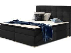 Ensemble Boxspring Complet Tête De Lit + Sommiers + Matelas + Surmatelas INAYA De VENESETTI - Tissu Luxe Noir - 160x200 Cm -Magasin de lits lit 8863689