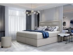 Ensemble Boxspring Complet Tête De Lit + Sommiers + Matelas + Surmatelas VISTA De VENESETTI - Tissu Luxe Beige - 140 X 200 Cm -Magasin de lits lit 8863695