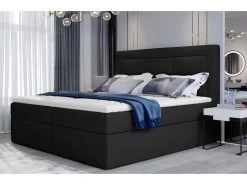 Ensemble Boxspring Complet Tête De Lit + Sommiers + Matelas + Surmatelas VISTA De VENESETTI - Simili Cuir Noir - 140 X 200 Cm